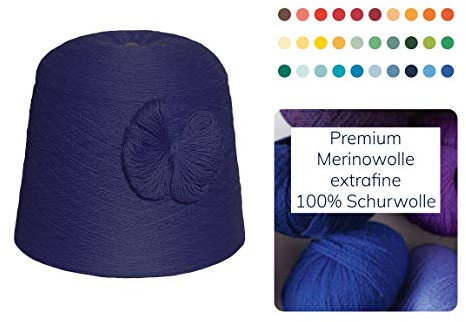 Strickwolle 1 kg 1000g Merinowolle Extrafine 100% Schurwolle Schafwolle Handstrick Wolle zum Stricken Häkelwolle Häkeln Garn Nadel 2,5 3 3,5 4 - Blau Marine