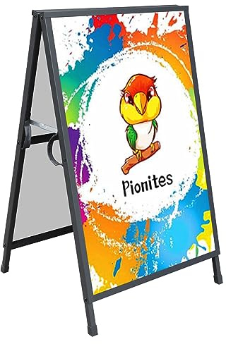 Pionites Heavy Duty Slide-in Folding A Frame Sign Sidewalk Sign 24x 36 Inch Steel Metal Double-Side Pavement sign Corrugated Plastic Poster (1, Black, 24''X36''(Frame Only))