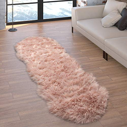 Paco Home Kunstfell Fellteppich Imitat Sitzkissen Herzform Rund Verschiedene Formen, Rosa, Grösse:55x160 cm Fell-Form