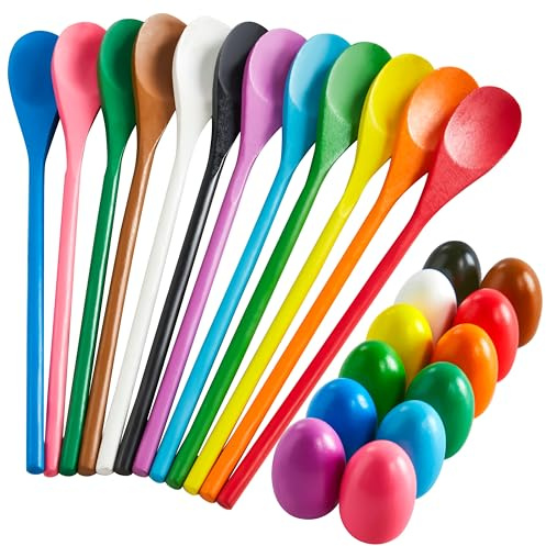 JOYIN 24 PCS Easter Egg and Spoon Race Game Set, 12 Players Carnival Egg and Spoon Relay Game for Kids & Family Activity Holiday Outdoor Yard Easter Egg Hunt Birthday Party Lawn
