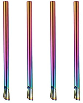 Luxshiny 4pcs Stainless Steel Straws Reusable Drinking Spoon Straws for Milk Tea Smoothie Stirring Coffee (Colorful)