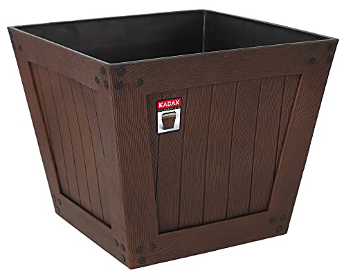 KADAX Maceta de jardín de plástico, 30 x 25 cm, imitación de madera, ligera, resistente a la intemperie, maceta de jardín para balcón, terraza, maceta para plantas, maceta para plantas, jardinera