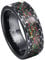 Corato 8mm Schwarz Ringe Herren Wolfram Ring Bunt Opal Eheringe Verlobungring mit Facettierte/Gehämmerte Kanten Größe 60(19.1)