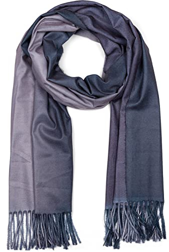 styleBREAKER Damen Schal mit 2-farbigem Farbverlauf und Fransen, warme Winter Stola mehrfarbig, Ombré Look 01017147, Farbe:Grau-Schwarz