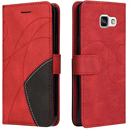 Fatcatparadise Kompatibel mit Samsung Galaxy A5 2016 / A510 Hülle, Leder PU Brieftasche Handyhülle Flip Case Silikon Bumper Schutzhülle Klapphülle. Lederhülle mit Kartenfächern/Standfunktion (Rot)