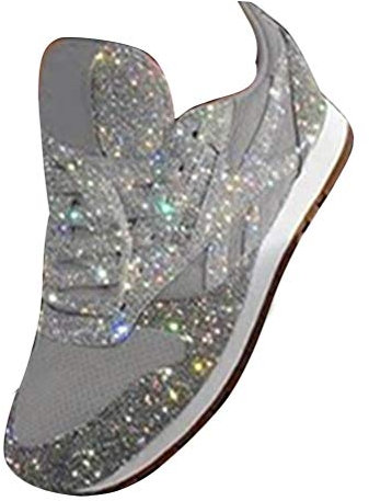 ORANDESIGNE Silber Damen Pailletten Sneaker Flach Schuhe Freizeit Schnürer Sportschuhe Glänzende Schuhe Laufschuhe Sneaker (Silber, 39)