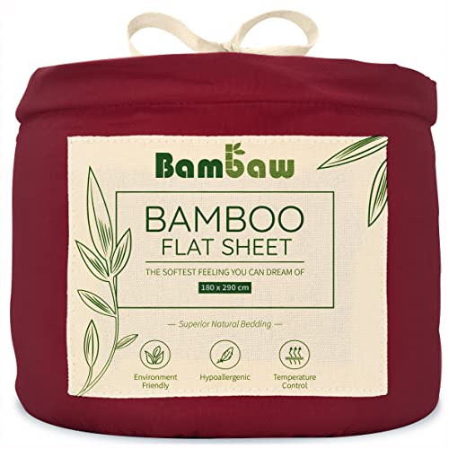 Bambaw Bambus Bettlaken ohne Gummizug 180x290 cm, hypoallergene für Allergiker Bettwäsche, 100% nachhaltige Bambus Bettwäsche, weiche Überschlaglaken, Bettlaken Sommer kühl ohne Gummi (Burgunderrot)