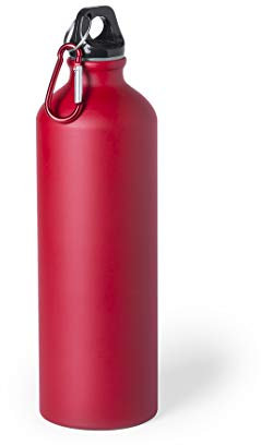 eBuyGB Metal Water Bottle 800ml Aluminium Leakproof Drinks Bottle Reusable BPA Free Matt Water Bottles with Carabiner Clip - School, Gym, Outdoor, Yoga & Sports - Red (Pack of 5)
