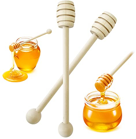SOL 2pk Honey Dippers – 16cm Cherry Wood Honey Spoons for Drizzling – Classic Honey Stirrer Tools for Tea, Coffee & Baking – Rustic Kitchen Accessories & Wooden Honey Drizzlers