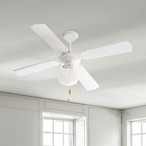 REPLOOD Ventilador de techo con 4 aspas de aluminio con luz de 50 W, diámetro de 105 cm, color blanco, 3 velocidades