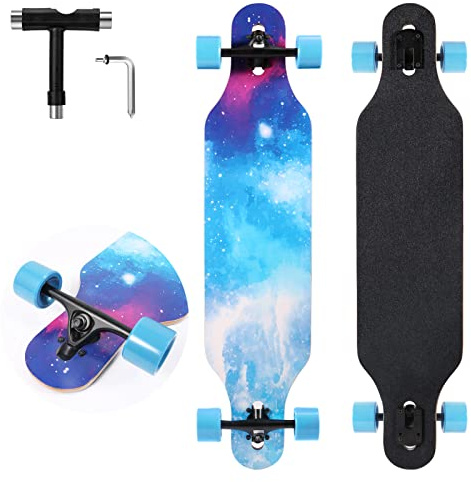 TLHB Longboard Skateboard, 41 Zoll Drop Through Longboard Komplett 9-lagig Nature Maple Premium Cruiser Longboard für Erwachsene, Jugendliche und Kinder - Hochgeschwindigkeits-Kugellager