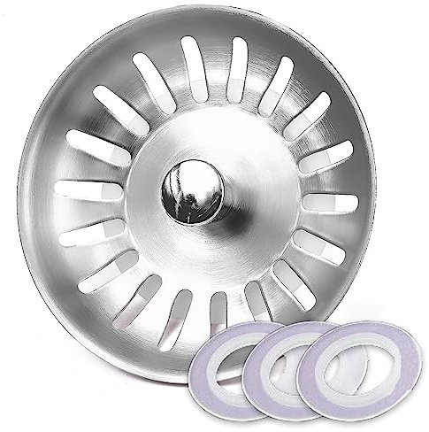 ARCOOZE Kitchen Sink Plug and Strainer- Stainless Steel 304 Kitchen Sink Plug Replacement with 3 Additional Silicon Seals, Sink Drainer Plug Diameter 84mm (1, 84mm)