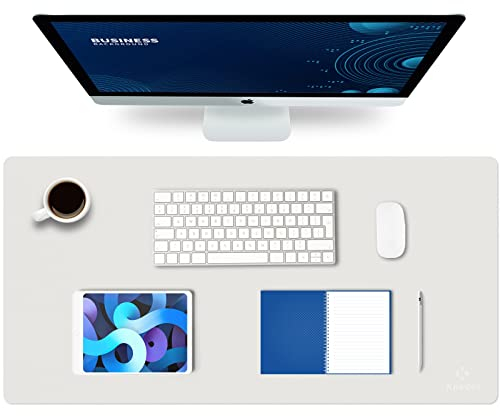 K KNODEL Tischunterlage, Schreibtischunterlage, 80 x 40cm PVC Tischunterlage, Laptop Tischunterlage, wasserdichte Schreibunterlage für Büro- oder Heimbereich, doppelseitig (Weiß/Beige)