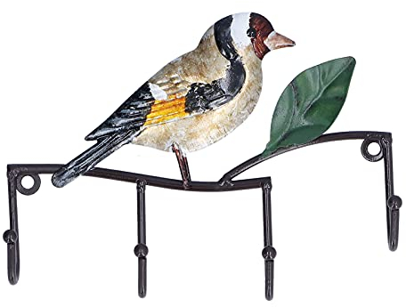 Joyzan Key Hook Iron Bird Wall Hook, Animal Mounted Holder Multipurpose Decorative Hanger with 4 Hooks On A Branch Single Door Coat Rack Hat Clothes Organizer Vintage Design for Bedroom Living Room