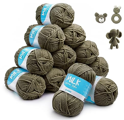 Baby Strickgarn 12er* 50g/Ball,100% Acryl Schnellstrickgarn für Anfänger und Kinder,Antipilling Babygarn zum Stricken & Häkeln,Weicher und Pflegeleichtes Babywolle für Kunsthandwerk(Verde Militar)
