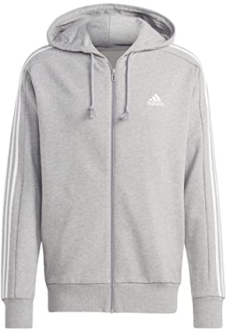adidas Herren Essentials French Terry Kapuzenjacke, Medium Grey Heather/White, S