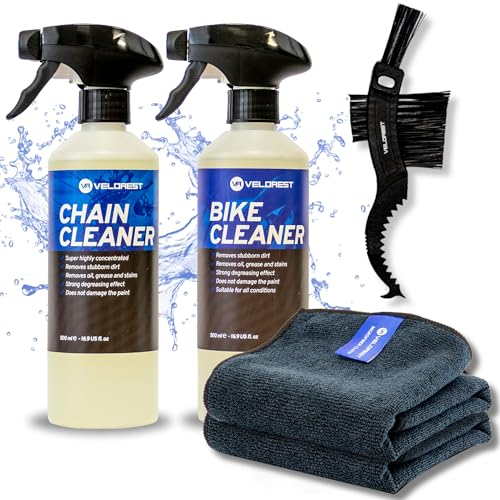 Velorest - Fahrrad Reinigungsset - 500 ML Kettenreiniger Fahrradkette + 500 ML Fahrrad Reiniger Spray - Kettenspray Fahrrad - Fahrradreiniger - Entfernt Stärksten Schmutz