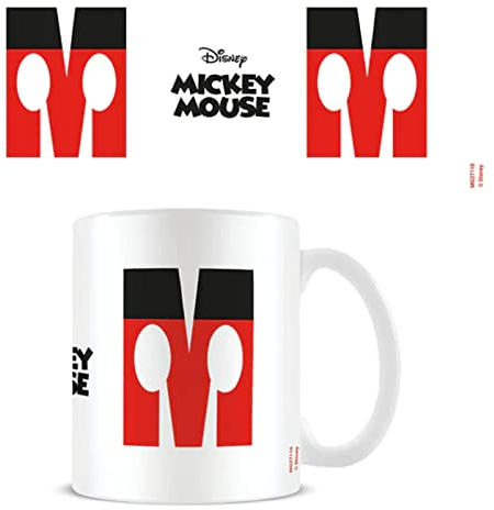 Disney Alphabet Personalised Mug (M for Mickey Mouse Design) 11oz Ceramic Coffee Mug in Presentation Disney Gift Box - Official Merchandise, Red,White