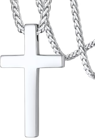 FaithHeart Collana Croce Uomo Croce Cristiana o Avvolta Acciaio Inox 316L | Catena Solida 55+5cm, Tre colori, Acciaio Inox Chirurgico Anallergico, Regali Comunione