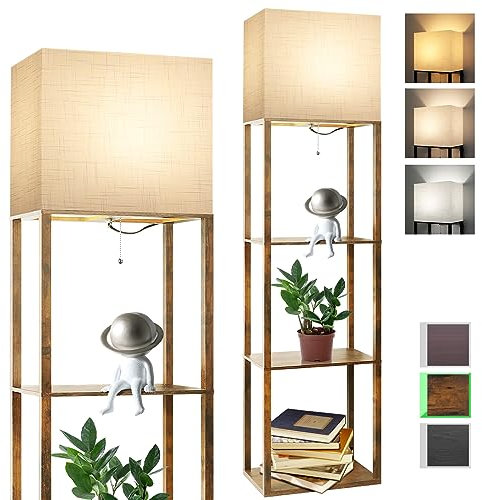RUNTOP Plus Lampadaire avec étagères, lampe sur pied moderne avec ampoule LED 3CCT 15 W et fonction mémoire, large lampe d'étagère pour rangement d'affichage, lampadaire pour salon, chambre à coucher