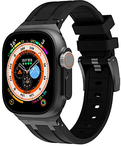 VeveXiao Correa resistente de diseño de lujo compatible con Apple Watch Ultra Band de 49mm 45mm 44mm 42mm, correa de silicona impermeable de repuesto para iWatch Series 8 7 6 5 4 3 2 1 SE, Negro negro