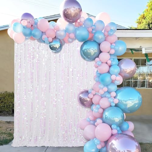 Glitzer-Hintergrundvorhänge, 1,2 x 2,4 m, weiß, schillernd, Pailletten-Vorhänge, Paneele, Meerjungfrauen-Party, Unterwasserwelt, Party, Wanddekoration, Hintergrundstoff