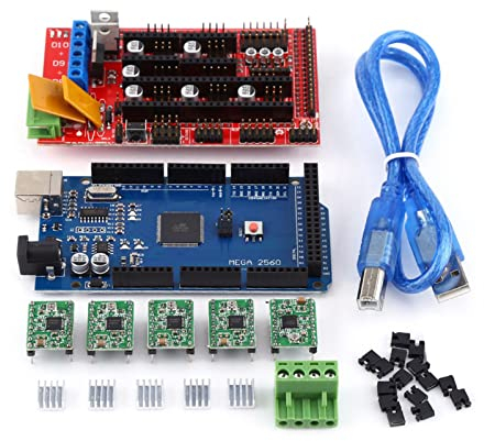 Kit de Impresora 3D, Controlador RAMPS 1.4 para Impresora 3D + 1 Placa para R3 + 5 Controladores A4988 Soldados + 5 Disipadores de Calor + 1 Cable USB + 15 Conectores, para Impresora 3D Arduino RepRap