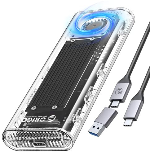 ORICO 40Gbps M.2 NVMe SSD Enclosure with Built-in Cooling Fan, Upgraded Transparent 40Gbps External Hard Drive Enclosure, Support UASP & TRIM, Support 2230 2242 2260 2280(only M key) Black