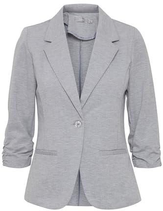 fransa FRZablazer Damen Blazer Kurzblazer Jacke mit Stretch Geraffte Ärmel mit Taschen, Größe:S, Farbe:Grey Melange (201103)