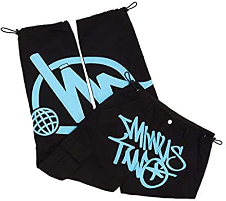 Minus Two Cargo Hose Y2K Herren | Baggy Jeans 2023 Cargo Jogginghose Y2k Jeans Baggy | Hip-Hop Cargo Hosen Männer | Harajuku Denim Schwarze Print Loose Men Rock Straight Hose Mit Weitem Bein
