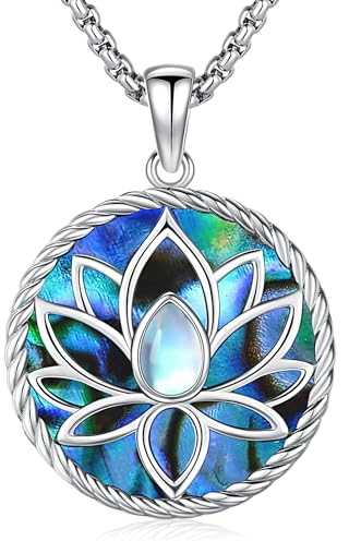 Friggem Collier Lotus pour Femme, Pendentif de Fleur de Lotus en Argent Sterling 925 avec Coquille d'ormeau, Bijoux Yoga Lotus pour Femmes Fille (Collier fleur de lotus-C)