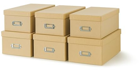 Soul & Lane - Kraft Photo Storage Boxes with Lids, Set of 6 in 2 Sizes