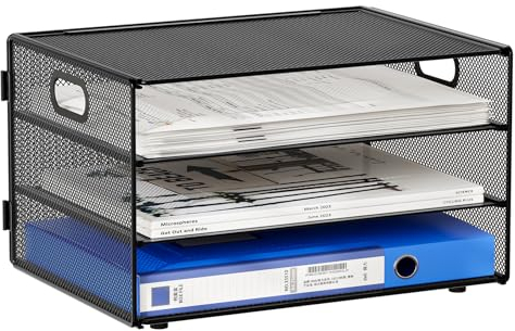 EasyPAG 3 Fächer A4 Metall Büro Schreibtisch Organizer Dokumentenhalter Aktenablage Zeitschriftenhalter Briefablage Papier Magazin Organisator,Schwarz