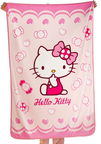 BJPERFMS Kitty Decke, Kitty Blanket, Kitty Bettwäsche, Kitty Kuscheldecke Flauschig, Rosa Wurfdecke, Cartoon Plüschdecken für Kinder, Decken für Dekoration Schlafzimmer