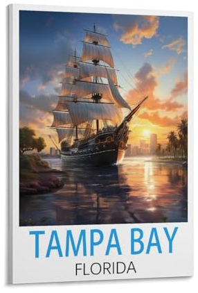 DUnLap Tampa Bay Florida Vintage-Reiseposter, 60 x 90 cm, Leinwand, Wandkunst, Wandbild, Gemälde, Dekoration, Wohnzimmer, Schlafzimmer, Dekoration