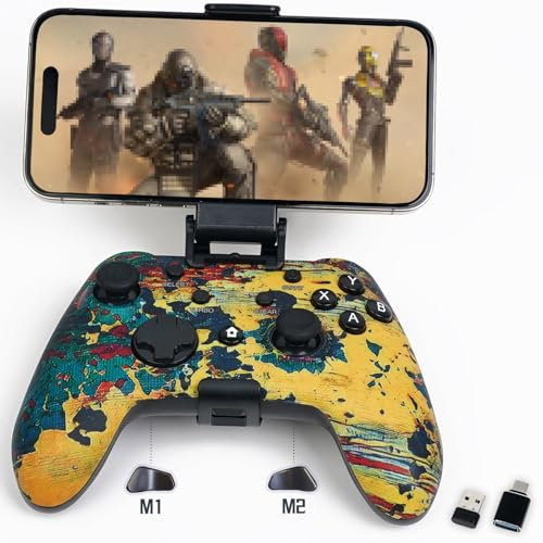 WZUICOV Controller di gioco wireless per telefono, tablet, PC, Mac, TV Box, Tesla, Switch | Bluetooth/2.4G/Wired 3 modalità con adattatore USB-C, ricevitore USB-A e clip per telefono