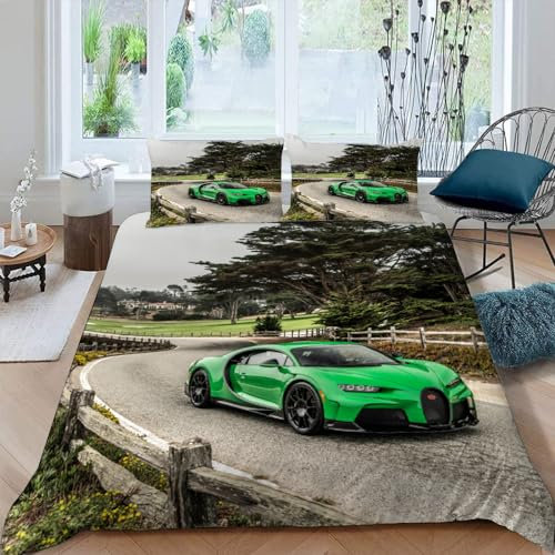 Sportwagen Bettwäsche-Sets,Microfaser Bettwäsche 155X220 + 80X80 Kissenbezug,Schwarzes Auto 3D Bettbezug Mit Reißverschluss Sommer Winter Für Kinder,Single Bed,A14