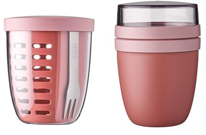 Mepal | Fruit Pack Ellipse | Fruitpot und Lunchpot | Ideal für Obst und Gemüse unterwegs | Obstbox mit Gabel & Sieb | Meal Prep Box mit Deckel | Vivid Mauve