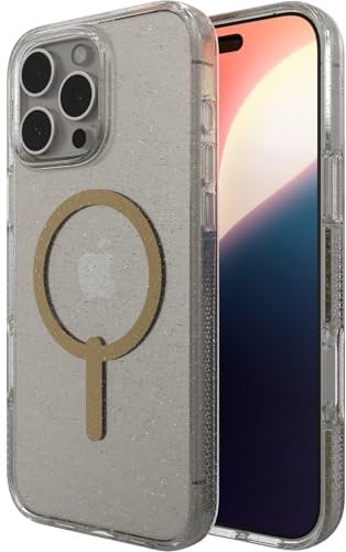 ZAGG Milan Snap Graphene-Reinforced Case for iPhone 16 Pro Max [6.9-Inch], MagSafe Compatible, Anti-Yellowing, Slim Design, Secure Grip, Fashion-Forward, Shockproof Phone Back Cover (Gold Glitter)