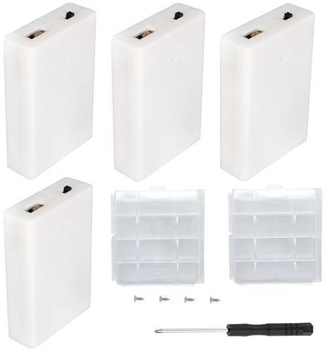 VISSQH 4 pcs AA battery holder,4 x 1.5V AA Plastic battery holder with built-in USB socket and ON/OFF switch and cover(white)
