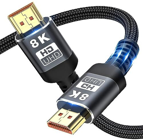 Dhanditech 8K 4K HDMI Cable, High Speed Braided HDMI 2.1 Lead Supports 8K@60Hz, 4K@120Hz 144Hz 48Gbps Compatible with TV/PS5/XBOX/HDTV/Blu-ray (5m)