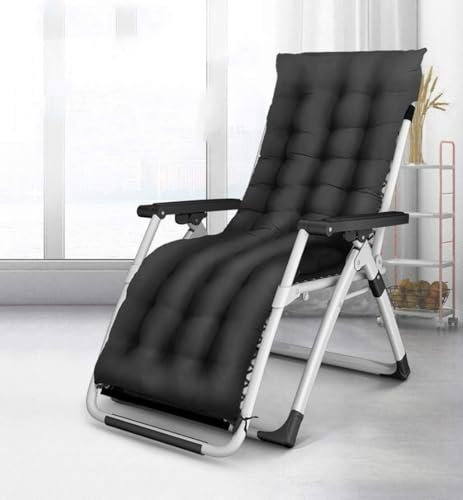 Extra großer Outdoor-Loungesessel mit Kissen, strapazierfähig, faltbar, Strandliege in Schwarz