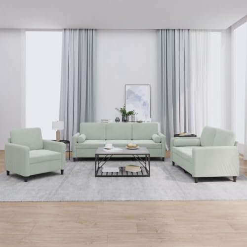 Brokky 3-TLG. Sofagarnitur mit Kissen Sofa Wohnzimmer Sitzgruppe Wohnzimmer Sofa Set Sofas FüR Wohnzimmer Hellgrau Samt / 3201954