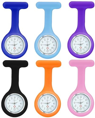 ZQuintuplian 6 Pcs Nurse Watch, Fob Watches for Nurses, Silicone Nurses Watch Brooch Infection Control Design Health Care Nurse Doctor Paramedic Medical Brooch Fob Watch for Medical Professionals