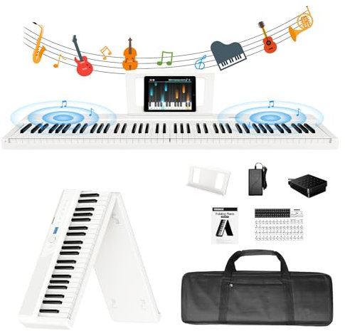 TERENCE Piano numérique 88 touches - 30 W - Haut-parleur AR - Système audio - Piano électronique pliable - 4 effets de réverbération - Capteur miroir - Interfaces MIDI