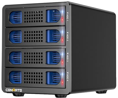 Boîtier Disque Dur, CENMATE Boîtier Raid 4 Baies avec Ventilateur pour Disque Dur/SSD SATA 2,5/3,5, Câble USB A/C 3.0+eSATA, Boîtier HDD 3.5 Soutien Capacité 80To, 8 Modes Raid, DAS (Pas DE NAS)