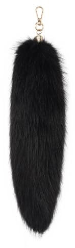 Fuchsschwanz Anhänger Keychain Fox tail Schlüsselring, Weich Flaumig 31CM Fell Schwanz Tasche Zusätze Auto Schlüsselketten Anhänger Handtasche Dekoration (Schwarz,31CM)
