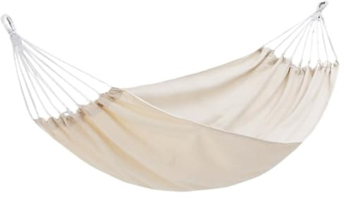 Hängematte aus verdicktem Segeltuch mit gebogenem Stab, Anti-Rollover, handgewebte Schaukel für Einzel- oder Doppelbett, Beige