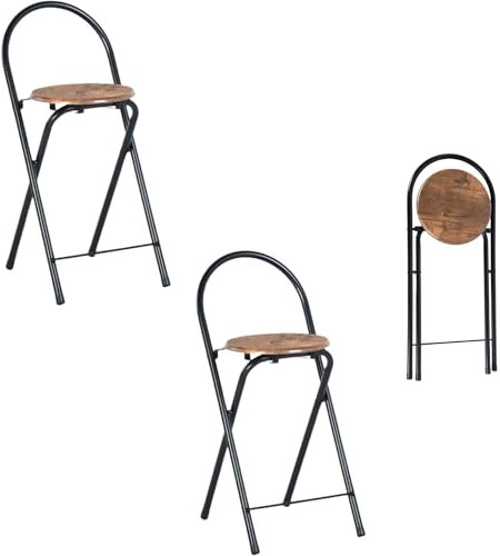 ZZINOKE 2er-Set Klappbarer Barhocker, keine Montage erforderlich, Metall- und Holzstühle für Küche, Bistro, Outdoor, 55,5 cm Sitzhöhe, Vintage-Braun-Schwarz