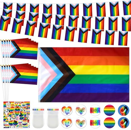 SERTAS Pride Decoration Set,Pride Flag,LGBTQ Accessories,Pride Hand Flags,Large Pride Bunting,Lesbian Flag for Pride Month Pride Parade Street Bar,LGBT Parade Decorations